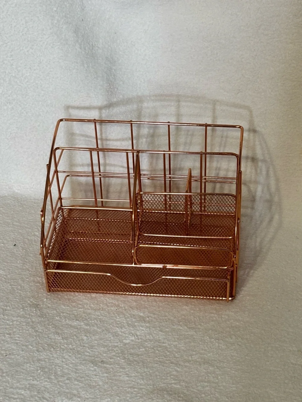 Metal Desk Organizer Caddy in Rose Gold - Multi-Compartment Storage